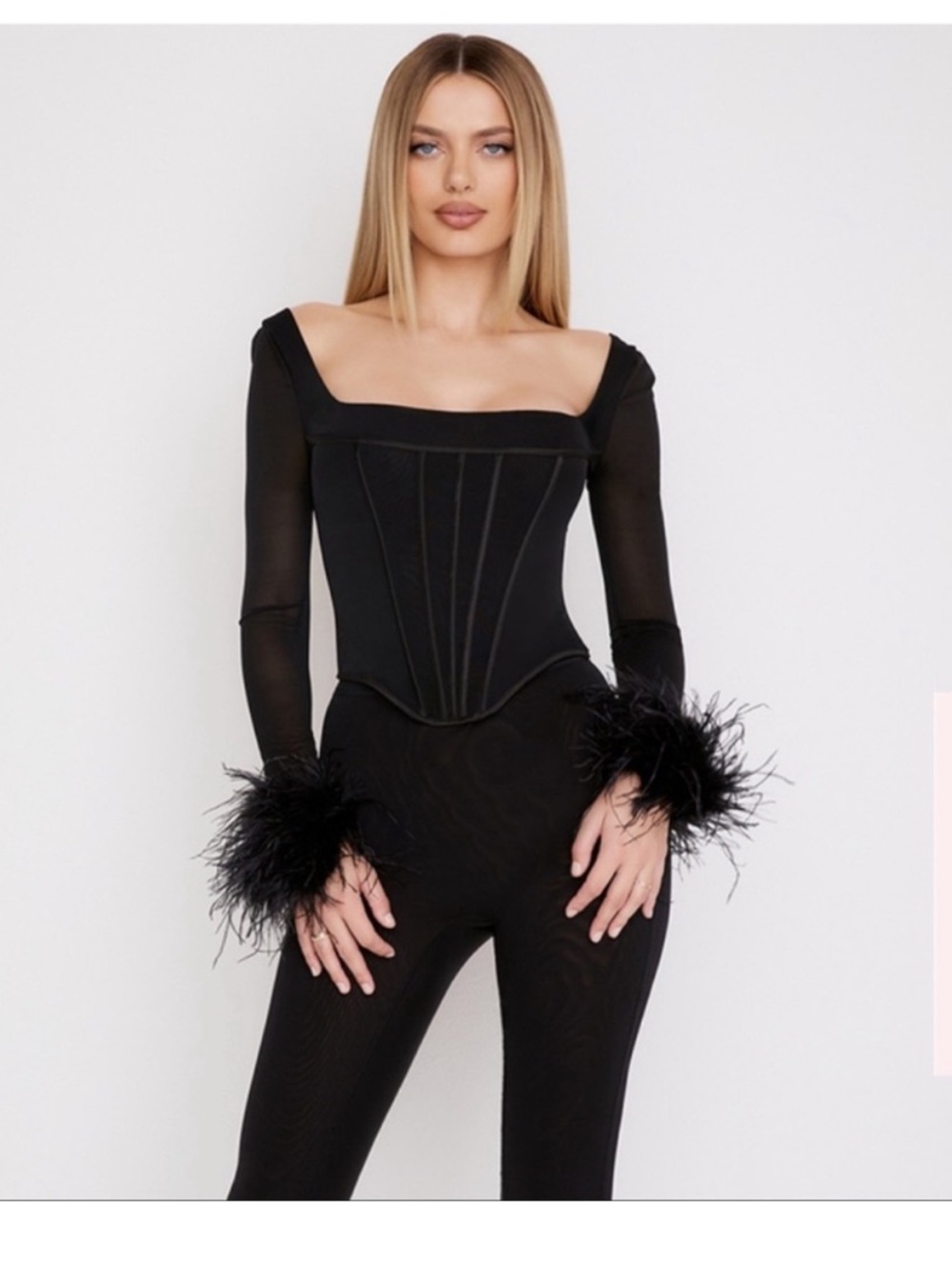 House of CB Stella feather trim corset top